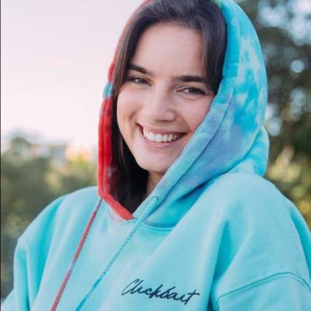 David Dobrik Mint Rainbow Clickbait tie dye embroidered drawstring hoodie size L